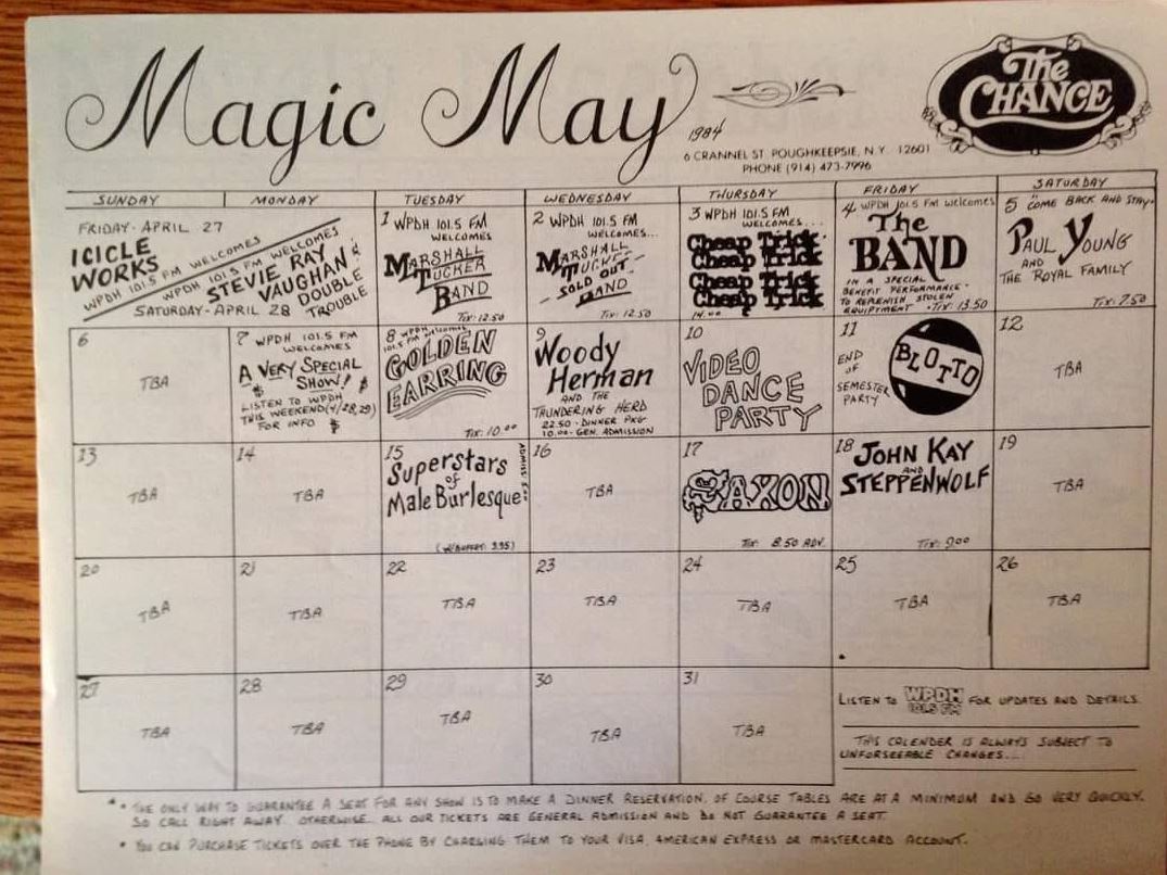 Golden Earring show scheme May 08 1984 Poughkeepsie - The Chance